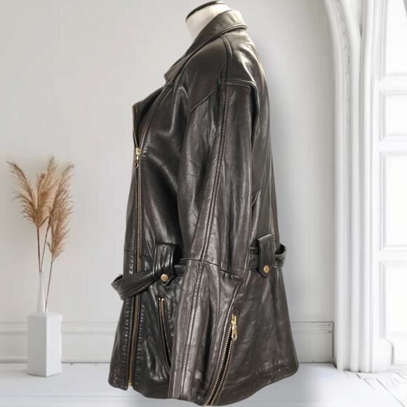 Andrew Marc x Henri Bendel Leather Moto Jacket S Buttery Soft Belted Zip - Picture 3 of 16